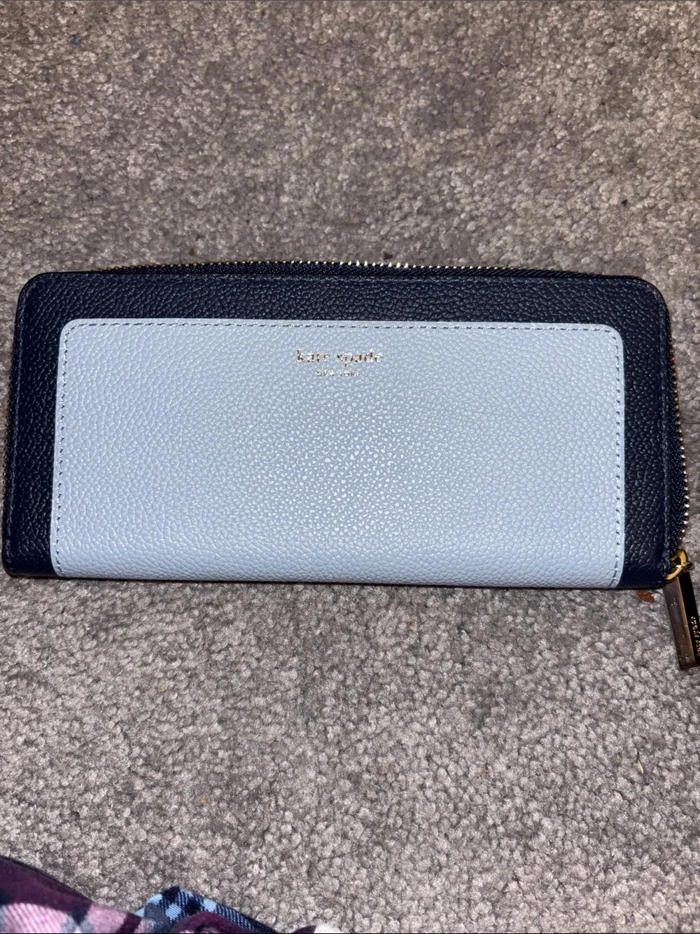 kate spade Light Blue and Navy Zip-Around Leather Wallet